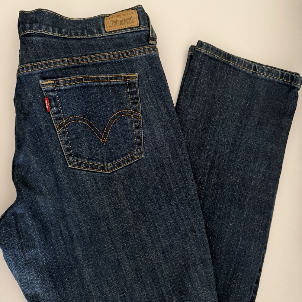 Levi's 505 Straight Leg Jeans Women's 6 Long Dark Wash Denim Blue Stretch